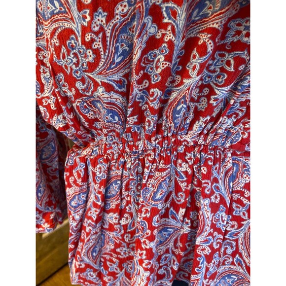 Chaps Blouse Womens Top Size Small Petite Red Paisley Peasant Elastic Waist - Picture 4 of 12